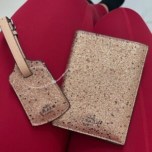 Coach Gold Glitter Passport Holder and Luggage Tag Set